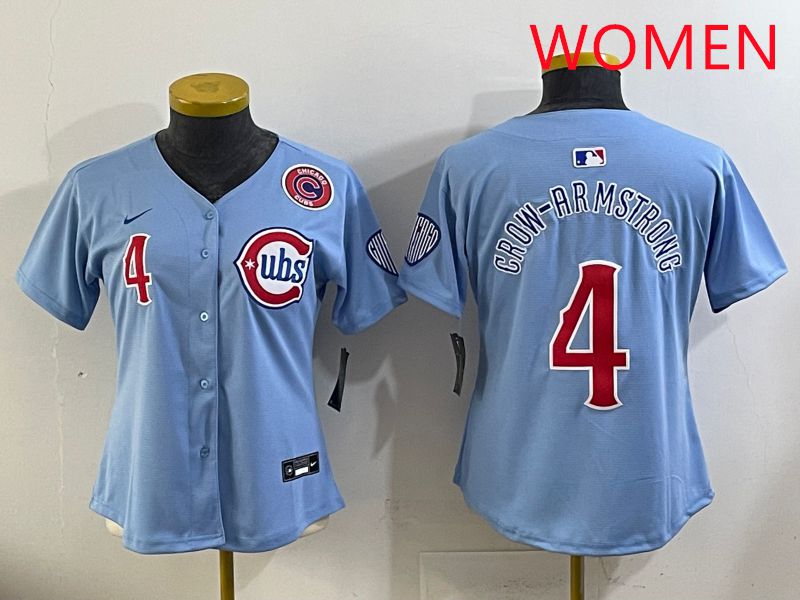 Women 2025 Chicago Cubs #4 Crow-Armstrong Light Blue Throwback Game Nike MLB Jersey style 3